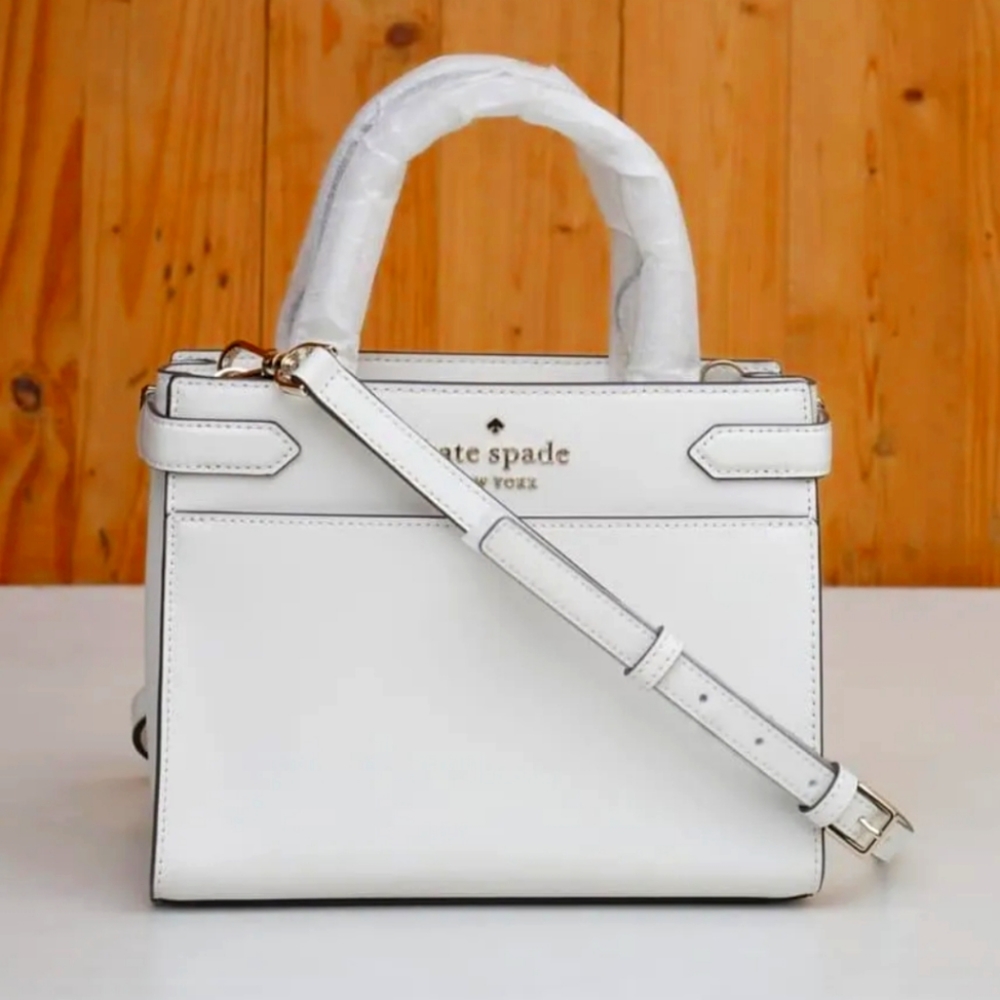 Kate Spade Staci Small Leather Satchel Crossbody Parchment.